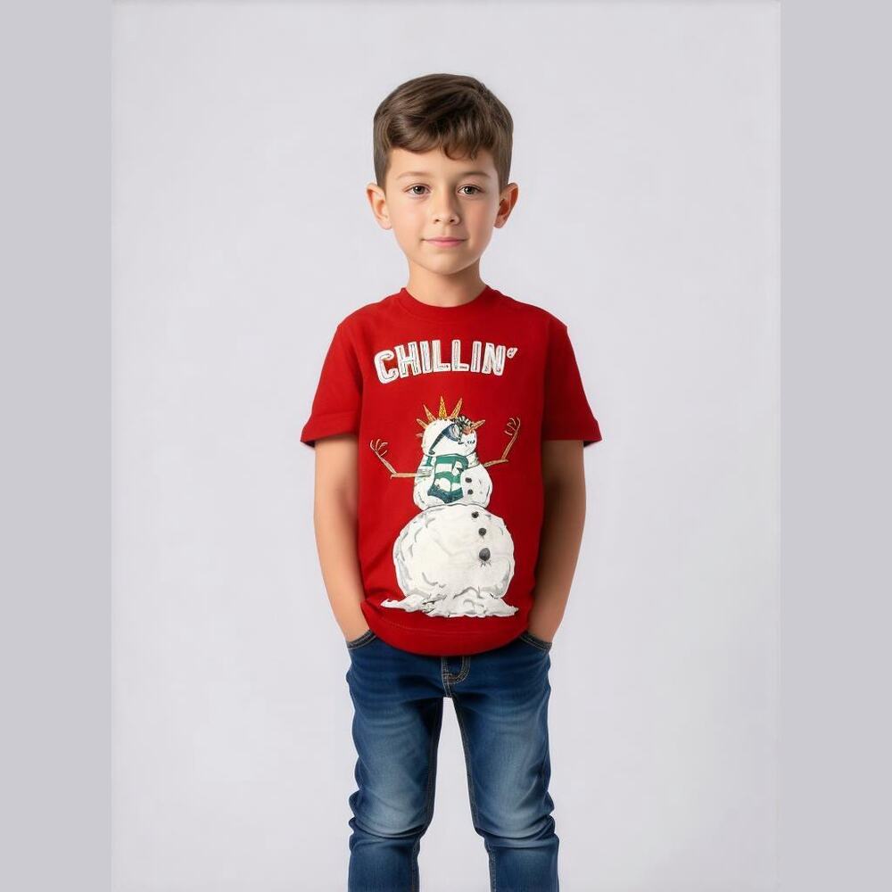 Gymboree Boys Shirt Size 4 Red Snowman Chillin' Tee Topβ Sunglasses Scarf